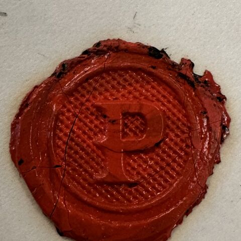 Peirce's red wax seal, embossed P